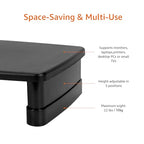 Amazon Basics Height Adjustable Monitor Stand Riser with Storage Organizer, Multifunctional Desk Accessories for Reduced Neck Strain - Fits Monitors, Laptops Up to 22lbs, Black