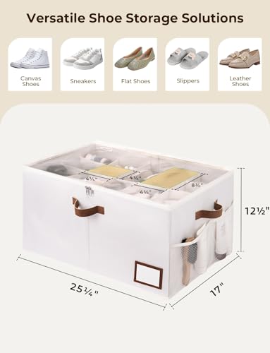 StorageWorks Shoe Organizer for Closet, Shoe Storage with Side Mesh Pocket, Shoe Cubby With Clear Cover, Storage Shoe Containers for Sneakers and Sandals, Fits up to 20 Pairs, Beige - color: Beige, size: Large-1 Pack
