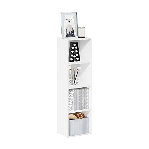 Furinno PASIR Book Shelf, 4-Tier Modern Bookshelf, Open Shelves Bookcase 9 x 12 x 42, Easy Assembly, for Living Room, Bedroom, Home Office, White - color: White, size: 4-Tier Cube