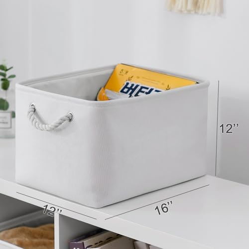TheWarmHome Storage Basket for Shelves - 15.8x11.8x11.8 inch 3 Pack Fabric Storage Cubes, Collapsible Storage Bin for Organizing Organizer Closet Book Gift Dog(White) - color: White Color, size: 3PCS/Large Cube - 16L×12W×12H