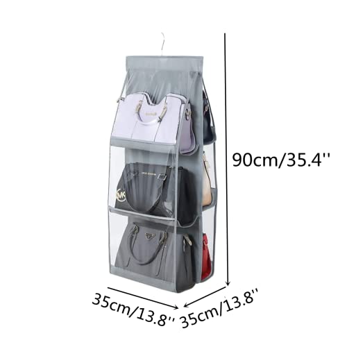 HAN SHENG 6 Pockets Clear Handbag & Purse Organizer Hanging Bag Storage - Space Saving Hanging Shelf for Closet, Wardrobe, Over Door (1 Pack, Grey) - color: Grey, size: 6 Pockets-1pc