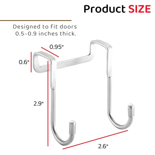 Over Cabinet Door Hook & Wardrobe Door Hook, Stainless Steel Hanging Hooks for Towels, Bags, Clothes – Bathroom Door Hooks for Towels, Kitchen Cabinet Hooks, Wardrobe Hooks, Dorm Room Hangers (2PCS)