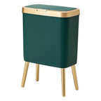 Procade Trash Can with Lid,Small Bathroom Garbage Can with Lid, Plastic Trash Can with Push Button,Narrow Waste Basket for Bedroom,Living Room, Toilet,Office,Kitchen,4 Gal-Gold Edge - color: Green