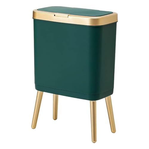 Procade Trash Can with Lid,Small Bathroom Garbage Can with Lid, Plastic Trash Can with Push Button,Narrow Waste Basket for Bedroom,Living Room, Toilet,Office,Kitchen,4 Gal-Gold Edge - color: Green