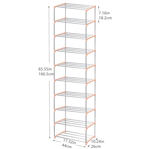 Jucaifu Stackable Small Shoe Rack, Entryway, Hallway and Closet Space Saving Storage and Organization (10-Tier, Pink) - color: Pink, size: 10-Tier