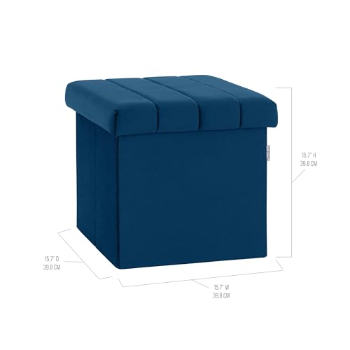 Seville Classics Cushioned Fabric Ottoman Hidden Storage Chest Footrest Chair, Padded Seat for Bedroom, Dorm, Loft, Living Room, Entryway, Hallway, Blue Velvet, 15.7" Cube - color: Blue Velvet, size: 15.7"D x 15.7"W x 15.7"H