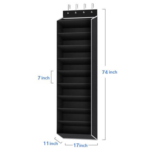 REGELETO 10 Tiers Large Size Over the Door Shoe Organizer Storage, Hanging Shoe Rack for Door with Deep Pockets, Fit 20 Pairs Shoe Organizer Holder for Sneakers and Boots (Black) - color: Black-10 cell