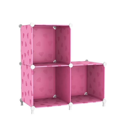 UNKU Cube Storage Organizer, 3 Cube Closet Organizer Storage Shelves, DIY Stackable Bookcase, Clothes Organizer Shelf for Closet, Bedroom, Living Room, Cabinet, Home, Office, Pink - color: Pink, size: 3cube