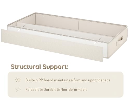 Vailando Side-Supported Under Bed Storage Containers, 6 Inches Tall 60L Underbed Storage Bins with Sturdy Handles and Sidewalls, Closet Organizer for Clothes, Blankets, Seasonal Items, Beige, 2-Pack - color: Beige, size: 6 Inches Tall