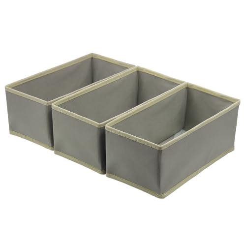 Bructhun Sock Drawer Organizer 3 Pack - Foldable Fabric Storage Bins for Underwear Divider, Small Closet Organizers with 3 Compartments, Light Gray - color: Light Gray