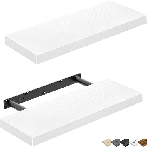 QEEIG Floating Shelves for Wall Bathroom Shelf Bedroom Kitchen Living Room Farmhouse Small Book Shelf 16 inch Set of 2, White (015-W2) - color: B. White, size: 2pcs