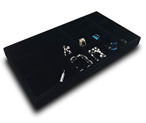 The Display Guys - Stackable Jewelry Tray and Organizer - for Drawers, Dressers, Store Display (18 Compartments, Black Velvet) - color: Velvet Black, size: 18 Compartments