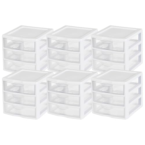 Sterilite Clearview Plastic Multipurpose Small 3 Drawer Desktop Storage Organization Unit for Home, Classrooms, or Office Spaces, White, 6 Pack - size: 6 Pack