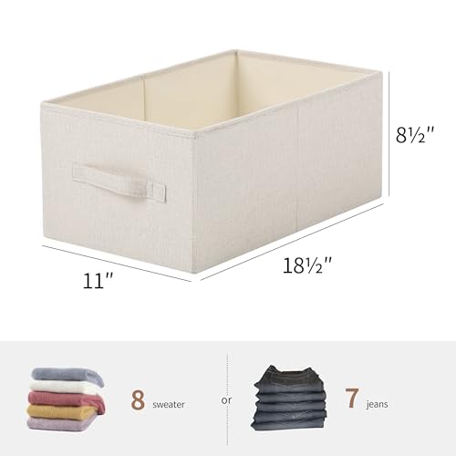 Linen Folding Storage Bins, 3 Pack Large Storage Baskets, Washable, Clothing Storage Bins with Handle, Closet Organizer for Storage Sweater,Sheets(Beige, 18½"x11 x8½) - color: Beige, size: 18½"x11"x8½"