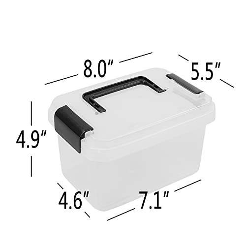 Jekiyo 2.5 Quart Plastic Latching Box, Clear Bin with Black Handle, 4 Packs - size: 2.5 Quart