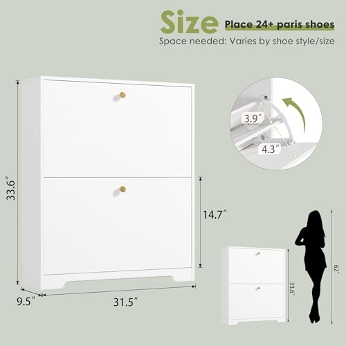 Nicetree Shoe Cabinet with 2 Flip Drawers, Narrow Shoe Organizer Cabinet, Freestanding Shoe Rack Cabinet, Morden Shoe Storage Cabinet for Entryway, Hallway, Foryer, White - color: White, style: 2-Drawers