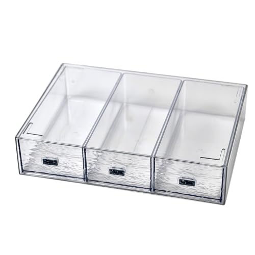 Desk Drawer Organizer, Stackable Plastic Storage Drawer, Grocery Organizer For Stationery/Office Supplies (New Clear, 3 Compartment) - color: New Clear, size: 3drawers
