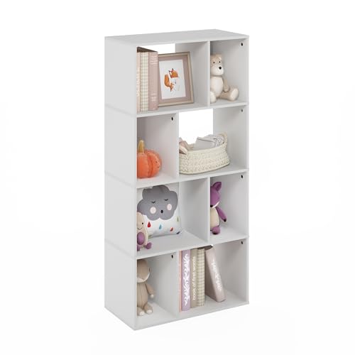 Furinno DALY Book Shelf, 8-Cube Bookshelf, Cube Storage Organizer Bookcase with Irregular Compartments, 11.7 x 23.6 x 49, for Living Room, Bedroom, Home Office, White - color: White, size: Irregular, 8-Cube