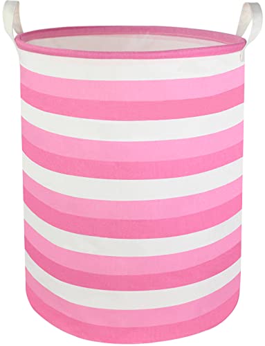 CLOCOR Pink Laundry Basket,Baby Girl Clothes Hamper for Nursery,Collapsible Toy Storage Bin with Handles, Room Decor,Waterproof Storage Basket(Pink Hamper) - color: Pink Stripes