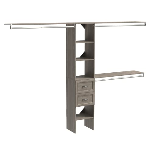 ClosetMaid SuiteSymphony Wood Closet Organizer Kit with Tower, 3 Hang Rods, Top Shelves, 2 Drawers, Adjustable, Fits Spaces 5-9 ft. Wide, Graphite Grey - color: Graphite Grey, style: Closet Organizer w/Shelves, 2-Drawers