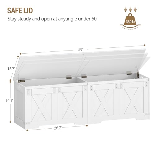 Hzuaneri 59" Storage Chest, Large Storage Trunk with 2 Hinges, Farmhouse Wooden Box Bench, Lift-Top Organizer Chest, Entryway Trunk for Bedroom, Living Room, White SB15003X - color: White, size: 15.7"D x 59"W x 19.1"H
