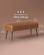 VASAGLE EKHO Collection - Bench for Entryway Bedroom, Synthetic Leather with Stitching, Ottoman Bench with Steel Legs, Living Room, Mid-Century Modern, Loads 660 lb, Caramel Brown ULOM076K01 - color: Caramel Brown, style: Steel Leg Bench
