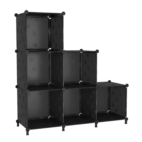 UNKU Cube Storage Organizer, 6 Cube Closet Organizer Storage Shelves, DIY Stackable Bookcase, Clothes Organizer Shelf for Closet, Bedroom, Living Room, Cabinet, Home, Office, Black - color: Black, size: 6cube