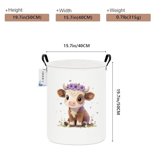Round Cow Laundry Basket,Collapsible Laundry Hamper for Nursery,Cute Highland Cow Toy Storage Bin for Kids,Waterproof Storage Basket for Home,Bedroom,Playroom,New Parent Gift (Cute calf) - color: Round Cute calf