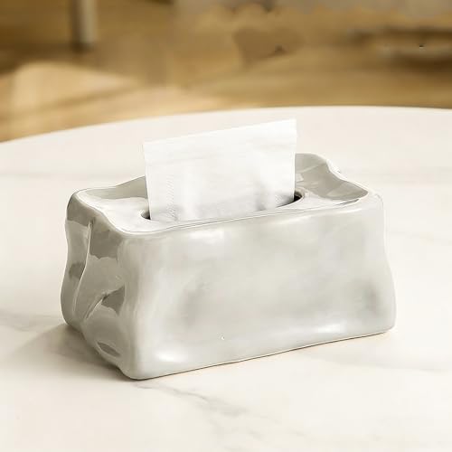Ceramic Tissue Box Cover Modern Decorative Organizer for Facial Tissues Holder, Farmhouse Style Home Decor for Bathroom, Bedroom, Living Room & Office (Square Grey) - color: Square Grey