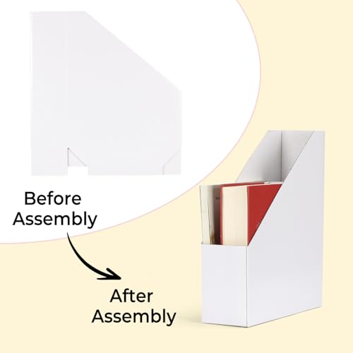 EXYGLO 12 Pack White Magazine File Holder, Cardboard Magazine Rack with Label, Foldable Storage Organizer Box for Book, Documents, 9.9x3.3x12 Inches - color: White