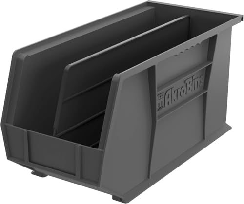 Akro-Mils 30265 AkroBins Plastic Storage Bins, Space-Saving Stackable Bins for Garage, Pantry, Craft Organization, 18-" x 8.25-" x 9-", Black, 6-Pack - color: Black