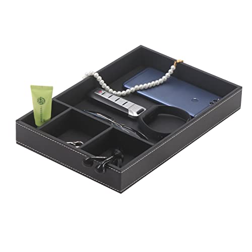Guestroom Decoration Tray, Nightstand or Dresser Organizer, Valet Tray, 4 Compartment PU Leather Drawer Storage Organizer