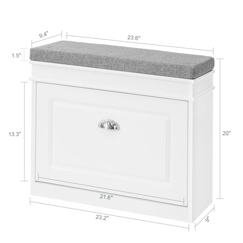 Haotian Shoe Storage Bench, Small Shoe Cabinet for Entryway, Narrow Shoe Rack with 1 Flip-Drawer and Seat Cushion, White, FSR82-K-W - color: White, size: 1 Drawer:24x9.4x20"