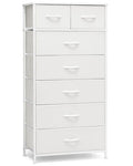 Crestlive Products Vertical Dresser Storage Tower - Sturdy Steel Frame, Wood Top, Easy Pull Fabric Bins, Handles - Organizer Unit for Bedroom, Hallway, Entryway, Closets - 7 Drawers (White) - color: White, style: 7 Drawers