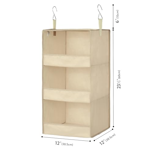 GRANNY SAYS 3 Shelf Hanging Closet Organizers and Storage, Collapsible Closet Storage Organizer with 2 Metal Hooks, Leak-Proof Hanging Shelves for Wardrobe, RV Camper, Locker, 2 Pack, Khaki - color: 3-shelf Khaki, size: 2-Pack