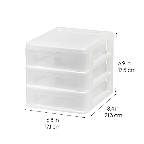 IRIS USA Plastic Stacking Desk Top 3-Drawer Storage Organizer, 2-Pack, for Makeup Vanity Nail Polish Bathroom Stationery Art Craft Supplies Kitchen Office Garage and Small Organization, Small, White - color: White, style: Small - 2 Pack