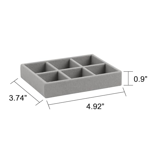 Frebeauty Small Jewelry Tray Set,Stackable Velvet Jewelry Organizer Tray,Mini Jewelry Drawer Organizer,Drawer Inserts,4.92 x 3.74 x 0.9 Inches,6 Grid Earring Organizer for Women(Set 2,Grey) - color: Grey, size: 6 Grids Set 2