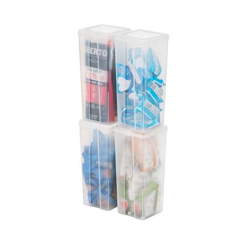 IRIS USA Vertical Plastic Flip Top Storage Containers Bins with Lids for Pantry, Home, Office, Organization, Large, Stackable Hinged Organizer with Latches, Clear, 4 Pack - size: Large - 4 Pack