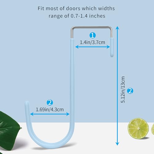 FYY Over The Door Hooks, 4 Pack Door Hangers Hooks with Rubber Prevent Scratches Heavy Duty Organizer Hooks for Living Room, Bathroom, Bedroom, Kitchen Hanging Clothes Towels Hats Coats Bags Cyan - color: A Cyan, size: Short, style: 4 Pack