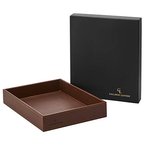 GALLAWAY Leather Valet Tray for Men - Nightstand Organizer EDC Tray for Wallet and Keys - Bedside Dresser Catch All Dump Key Bowl for Entryway Table, Dark Brown - color: Dark Brown