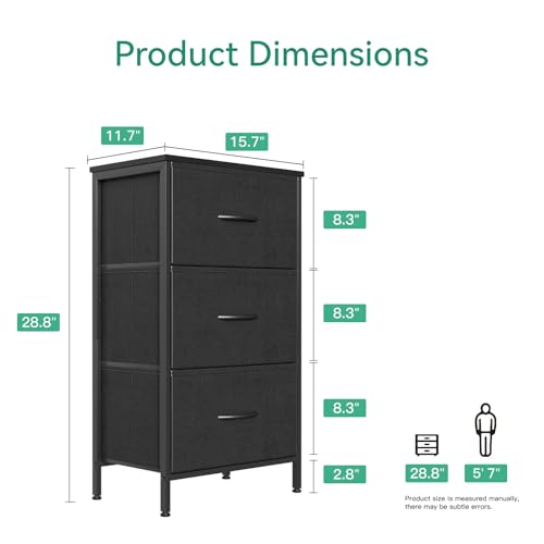 AODK Dresser for Bedroom Nightstand Small Dressers Chest of Drawers End Table for Living Room, Closet Dresser with 3 Storage Drawers Organizer Clothes, Black - color: Black