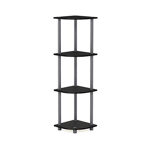 Furinno Turn-N-Tube Corner Shelf, 4-Tier Corner Bookshelf, Display Storage Shelves with Open Shelves, for Organization and Storage, Living Room, Home Office, Garage, Black - color: Black/Grey, size: 4-Tier