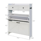 Viaozutis Shoe Cabinet with 2 Flip Drawers & 2 Storage Drawers, Space-Saving Shoe Storage Cabinet with Adjustable Shelf for Entryway or Hallway, Farmhouse Shoe Organizer Holds Up to 20 Pairs White