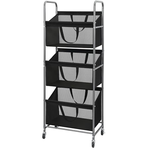 STO STO 3-Tier Vertical Rolling Laundry Hamper with Removable Bags, 120L Stackable Laundry Sorter Basket, Clothes Hamper with Wheels for Small Spaces, Closet, Bedroom, Bathroom, Laundry Room, Black - color: Black Mesh