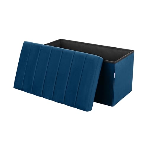 Seville Classics Cushioned Fabric Ottoman Hidden Storage Chest Footrest Chair, Padded Seat for Bedroom, Dorm, Loft, Living Room, Entryway, Hallway, Blue Velvet, 30" Bench - color: Blue Velvet, size: 15.7"D x 30"W x 15.7"H