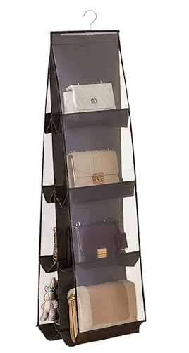 MURRI&MURRDI Hanging Handbag Organizer for Closet, Purse Storage Holder with 8 Clear Mesh Pockets, Space Saving Purse Hanger for Wardrobe, Black - color: B-black