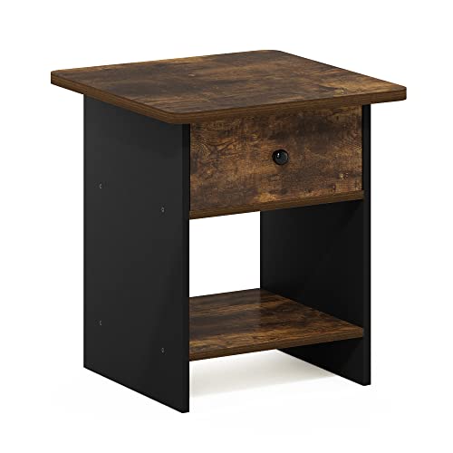 Furinno Dario End Table/ Night Stand Storage Shelf with Bin Drawer, Amber Pine/Black, 1-Pack, Upper Bin - color: Amber Pine/Black, size: 1-Pack, Upper Bin