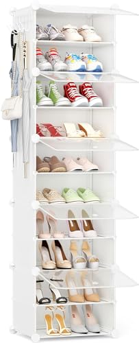 Shoe Storage,10 Tier Shoe Rack Organizer for Closet Shoe Cabinet with Door Shoe Shelves for Closet,Entryway,Hallway,Bedroom - color: Transparent Door-white, size: 20 Pairs - 10 Tier