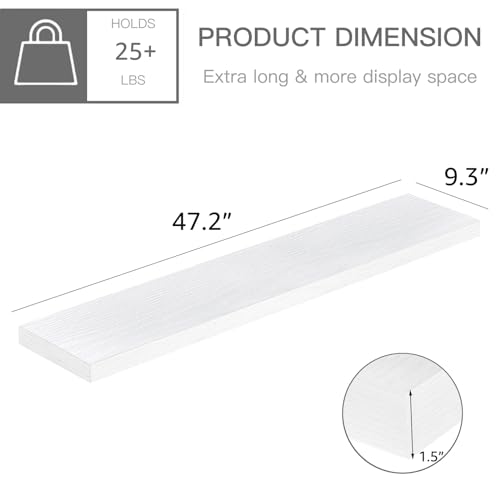 QEEIG Floating Shelves for Wall 47.2" Extra Long - Wall Mounted Shelf Bathroom Kitchen Living Room Bedroom Farmhouse Home Decor Display Bookshelf Large 47.2 x 9.3 inch Set of 2, White (008-120W) - color: B. White, size: 47.2"