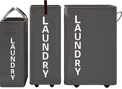 92L Extra Large Laundry Hamper with Leather Handle,Standable Laundry Basket with Wheels Laundry Hamper on Wheels,Large Hamper,Rolling Laundry Basket Grey - color: Grey/XXL, size: Super Large 27.5"